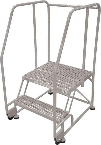 Cotterman - 50" 2 Step Rolling Warehouse Ladder - Tilt & Roll Safety Ladder, 450 Lb Capacity, 20" Platform Height, 34" Base Width x 28" Base Depth, Serrated Steel - USA Tool & Supply