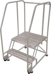 Cotterman - 50" 2 Step Rolling Warehouse Ladder - Tilt & Roll Safety Ladder, 450 Lb Capacity, 20" Platform Height, 34" Base Width x 28" Base Depth, Expanded Metal Tread - USA Tool & Supply