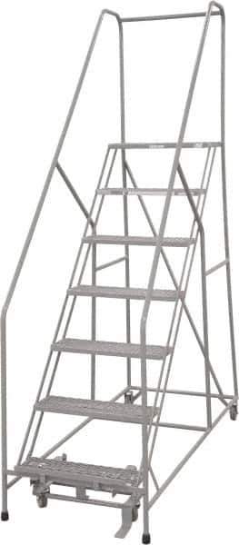 Cotterman - 100" 7 Step Rolling Warehouse Ladder - 50° Incline, 450 Lb Capacity, 70" Platform Height, 30" Base Width x 81" Base Depth, Perforated Tread - USA Tool & Supply