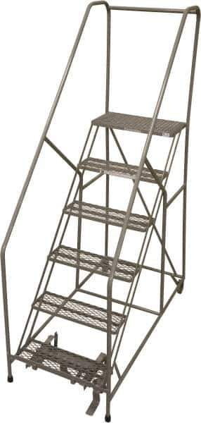 Cotterman - 90" 6 Step Rolling Warehouse Ladder - 50° Incline, 450 Lb Capacity, 60" Platform Height, 30" Base Width x 72" Base Depth, Perforated Tread - USA Tool & Supply