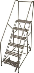 Cotterman - 90" 6 Step Rolling Warehouse Ladder - 50° Incline, 450 Lb Capacity, 60" Platform Height, 30" Base Width x 72" Base Depth, Perforated Tread - USA Tool & Supply