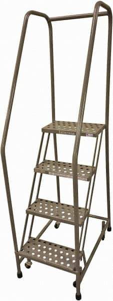 Cotterman - 70" 4 Step Rolling Warehouse Ladder - 50° Incline, 450 Lb Capacity, 40" Platform Height, 20" Base Width x 52" Base Depth, Perforated Tread - USA Tool & Supply