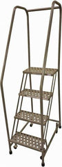Cotterman - 70" 4 Step Rolling Warehouse Ladder - 50° Incline, 450 Lb Capacity, 40" Platform Height, 20" Base Width x 52" Base Depth, Perforated Tread - USA Tool & Supply