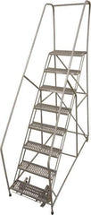 Cotterman - 78" 8 Step Rolling Warehouse Ladder - 50° Incline, 450 Lb Capacity, 80" Platform Height, 32" Base Width x 110" Base Depth, Perforated Tread - USA Tool & Supply