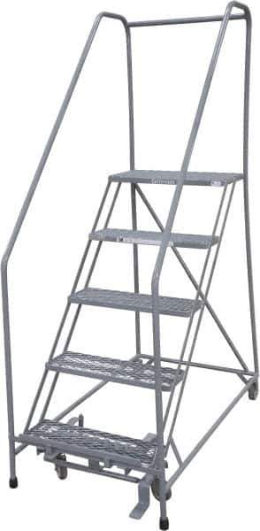 Cotterman - 80" 5 Step Rolling Warehouse Ladder - 50° Incline, 450 Lb Capacity, 50" Platform Height, 30" Base Width x 51" Base Depth, Perforated Tread - USA Tool & Supply