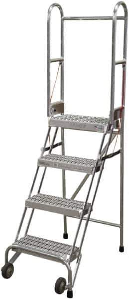Cotterman - 70" 4 Step Rolling Warehouse Ladder - Portable Folding Safety Ladder, 350 Lb Capacity, 40" Platform Height, 21" Base Width x 36" Base Depth, Serrated - USA Tool & Supply