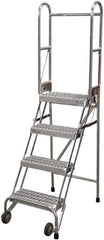 Cotterman - 70" 4 Step Rolling Warehouse Ladder - Portable Folding Safety Ladder, 350 Lb Capacity, 40" Platform Height, 21" Base Width x 36" Base Depth, Serrated - USA Tool & Supply