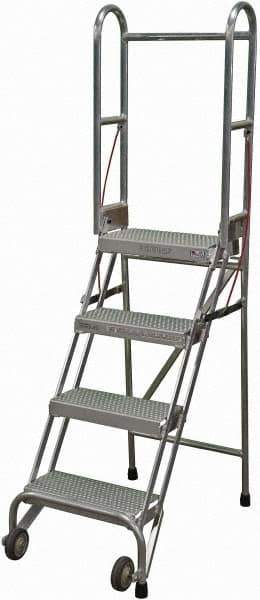 Cotterman - 70" 4 Step Rolling Warehouse Ladder - Portable Folding Safety Ladder, 350 Lb Capacity, 40" Platform Height, 21" Base Width x 36" Base Depth, Perforated Tread - USA Tool & Supply