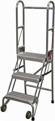 Cotterman - 60" 3 Step Rolling Warehouse Ladder - Portable Folding Safety Ladder, 350 Lb Capacity, 30" Platform Height, 21" Base Width x 28" Base Depth, Serrated - USA Tool & Supply