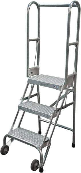 Cotterman - 60" 3 Step Rolling Warehouse Ladder - Portable Folding Safety Ladder, 350 Lb Capacity, 30" Platform Height, 21" Base Width x 28" Base Depth, Perforated Tread - USA Tool & Supply