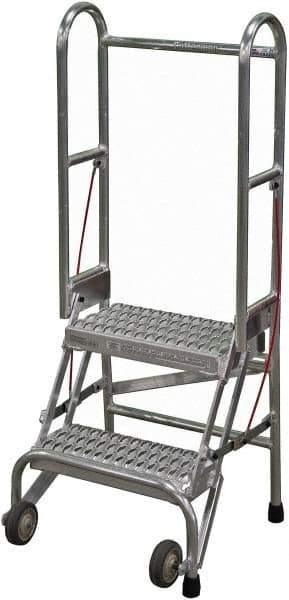 Cotterman - 50" 2 Step Rolling Warehouse Ladder - Portable Folding Safety Ladder, 350 Lb Capacity, 20" Platform Height, 21" Base Width x 22" Base Depth, Serrated - USA Tool & Supply