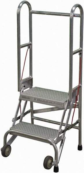 Cotterman - 50" 2 Step Rolling Warehouse Ladder - Portable Folding Safety Ladder, 350 Lb Capacity, 20" Platform Height, 21" Base Width x 22" Base Depth, Perforated Tread - USA Tool & Supply