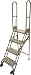 Cotterman - 70" 4 Step Rolling Warehouse Ladder - Portable Folding Safety Ladder, 350 Lb Capacity, 40" Platform Height, 21" Base Width x 36" Base Depth, Rubber Matted - USA Tool & Supply