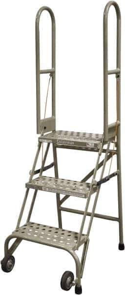 Cotterman - 60" 3 Step Rolling Warehouse Ladder - Portable Folding Safety Ladder, 350 Lb Capacity, 30" Platform Height, 21" Base Width x 28" Base Depth, Perforated Tread - USA Tool & Supply