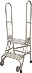 Cotterman - 50" 2 Step Rolling Warehouse Ladder - Portable Folding Safety Ladder, 350 Lb Capacity, 20" Platform Height, 21" Base Width x 22" Base Depth, Perforated Tread - USA Tool & Supply