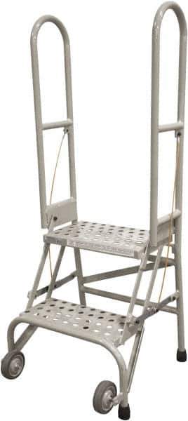 Cotterman - 50" 2 Step Rolling Warehouse Ladder - Portable Folding Safety Ladder, 350 Lb Capacity, 20" Platform Height, 21" Base Width x 22" Base Depth, Serrated Steel - USA Tool & Supply
