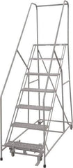 Cotterman - 100" 7 Step Rolling Warehouse Ladder - 50° Incline, 450 Lb Capacity, 70" Platform Height, 33" Base Width x 69" Base Depth, Perforated Tread - USA Tool & Supply