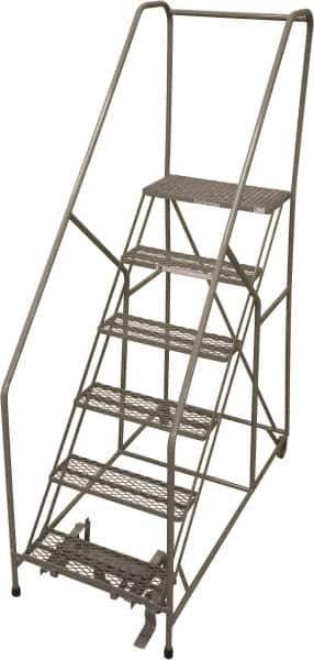 Cotterman - 90" 6 Step Rolling Warehouse Ladder - 50° Incline, 450 Lb Capacity, 60" Platform Height, 33" Base Width x 60" Base Depth, Perforated Tread - USA Tool & Supply