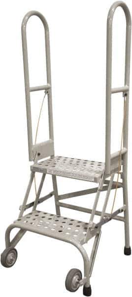 Cotterman - 50" 2 Step Rolling Warehouse Ladder - Portable Folding Safety Ladder, 350 Lb Capacity, 20" Platform Height, 21" Base Width x 22" Base Depth, Rubber Matted - USA Tool & Supply