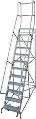 Cotterman - 162" 12 Step Rolling Warehouse Ladder - 50° Incline, 450 Lb Capacity, 120" Platform Height, 34" Base Width x 116" Base Depth, Perforated Tread - USA Tool & Supply