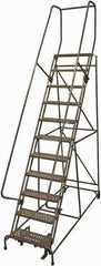 Cotterman - 140" 11 Step Rolling Warehouse Ladder - 50° Incline, 450 Lb Capacity, 110" Platform Height, 34" Base Width x 106" Base Depth, Perforated Tread - USA Tool & Supply