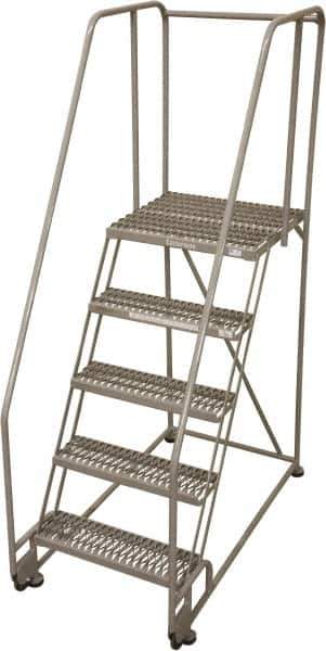 Cotterman - 80" 5 Step Rolling Warehouse Ladder - Tilt & Roll Safety Ladder, 450 Lb Capacity, 50" Platform Height, 28" Base Width x 53" Base Depth, Serrated Steel - USA Tool & Supply
