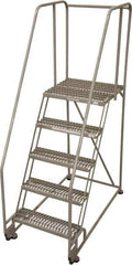 Cotterman - 80" 5 Step Rolling Warehouse Ladder - Tilt & Roll Safety Ladder, 450 Lb Capacity, 50" Platform Height, 28" Base Width x 53" Base Depth, Serrated Steel - USA Tool & Supply