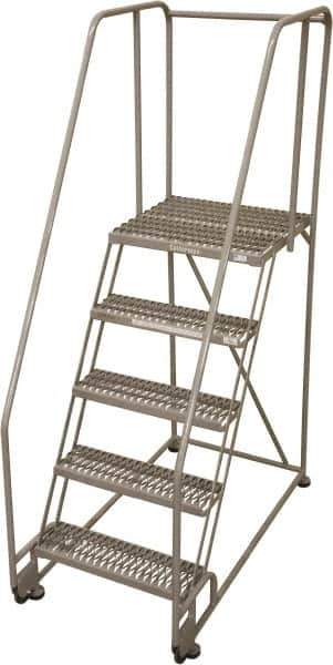 Cotterman - 80" 5 Step Rolling Warehouse Ladder - Tilt & Roll Safety Ladder, 450 Lb Capacity, 50" Platform Height, 28" Base Width x 43" Base Depth, Expanded Metal Tread - USA Tool & Supply