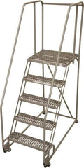 Cotterman - 80" 5 Step Rolling Warehouse Ladder - Tilt & Roll Safety Ladder, 450 Lb Capacity, 50" Platform Height, 28" Base Width x 43" Base Depth, Expanded Metal Tread - USA Tool & Supply