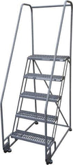 Cotterman - 80" 5 Step Rolling Warehouse Ladder - Tilt & Roll Safety Ladder, 450 Lb Capacity, 50" Platform Height, 28" Base Width x 43" Base Depth, Serrated Steel - USA Tool & Supply