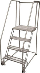 Cotterman - 70" 4 Step Rolling Warehouse Ladder - Tilt & Roll Safety Ladder, 450 Lb Capacity, 40" Platform Height, 28" Base Width x 47" Base Depth, Perforated Tread - USA Tool & Supply