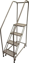 Cotterman - 70" 4 Step Rolling Warehouse Ladder - 50° Incline, 450 Lb Capacity, 40" Platform Height, 30" Base Width x 40" Base Depth, Perforated Tread - USA Tool & Supply