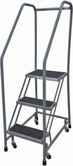 Cotterman - 60" 3 Step Rolling Warehouse Ladder - 50° Incline, 450 Lb Capacity, 30" Platform Height, 20" Base Width x 32" Base Depth, Perforated Tread - USA Tool & Supply