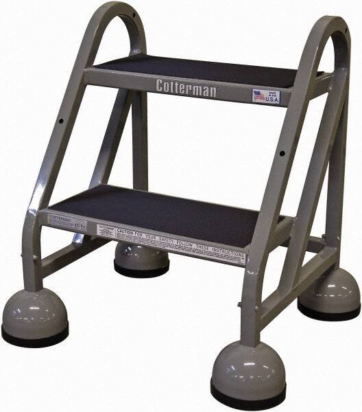Cotterman - 23" 2 Step Rolling Warehouse Ladder - Rolling Steel Office Ladder, 450 Lb Capacity, 18" Platform Height, 21" Base Width x 23" Base Depth, Rubber Matted - USA Tool & Supply