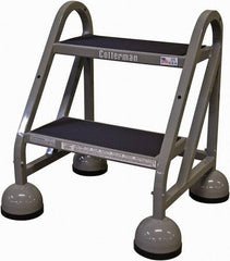 Cotterman - 23" 2 Step Rolling Warehouse Ladder - Rolling Steel Office Ladder, 450 Lb Capacity, 18" Platform Height, 21" Base Width x 23" Base Depth, Rubber Matted - USA Tool & Supply