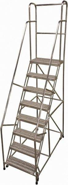 Cotterman - 110" 8 Step Rolling Warehouse Ladder - Rolling Safety Ladder, 350 Lb Capacity, 80" Platform Height, 30" Base Width x 63" Base Depth, Serrated - USA Tool & Supply