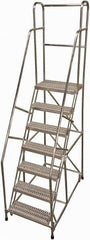 Cotterman - 100" 7 Step Rolling Warehouse Ladder - Rolling Safety Ladder, 350 Lb Capacity, 70" Platform Height, 30" Base Width x 57" Base Depth, Serrated - USA Tool & Supply