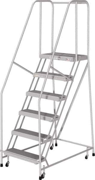 Cotterman - 90" 6 Step Rolling Warehouse Ladder - Rolling Safety Ladder, 350 Lb Capacity, 60" Platform Height, 30" Base Width x 50" Base Depth, Serrated - USA Tool & Supply