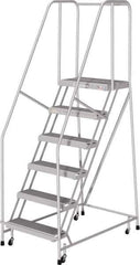 Cotterman - 90" 6 Step Rolling Warehouse Ladder - Rolling Safety Ladder, 350 Lb Capacity, 60" Platform Height, 30" Base Width x 50" Base Depth, Serrated - USA Tool & Supply
