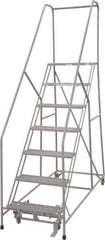 Cotterman - 100" 7 Step Rolling Warehouse Ladder - 50° Incline, 450 Lb Capacity, 70" Platform Height, 30" Base Width x 69" Base Depth, Perforated Tread - USA Tool & Supply