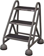 Cotterman - 33" 3 Step Rolling Warehouse Ladder - Rolling Steel Office Ladder, 450 Lb Capacity, 27" Platform Height, 25" Base Width x 28" Base Depth, Rubber Matted - USA Tool & Supply