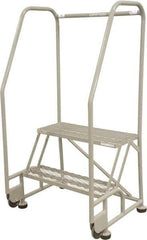 Cotterman - 50" 2 Step Rolling Warehouse Ladder - Tilt & Roll Safety Ladder, 450 Lb Capacity, 20" Platform Height, 28" Base Width x 24" Base Depth, Expanded Metal Tread - USA Tool & Supply