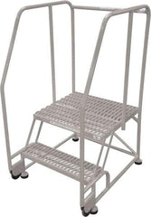 Cotterman - 50" 2 Step Rolling Warehouse Ladder - Tilt & Roll Safety Ladder, 450 Lb Capacity, 20" Platform Height, 34" Base Width x 28" Base Depth, Perforated Tread - USA Tool & Supply