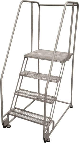 Cotterman - 70" 4 Step Rolling Warehouse Ladder - Tilt & Roll Safety Ladder, 450 Lb Capacity, 40" Platform Height, 28" Base Width x 47" Base Depth, Expanded Metal Tread - USA Tool & Supply