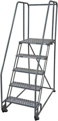 Cotterman - 80" 5 Step Rolling Warehouse Ladder - Tilt & Roll Safety Ladder, 450 Lb Capacity, 50" Platform Height, 28" Base Width x 53" Base Depth, Perforated Tread - USA Tool & Supply