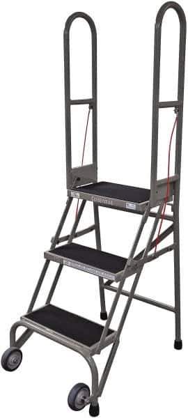 Cotterman - 60" 3 Step Rolling Warehouse Ladder - Portable Folding Safety Ladder, 350 Lb Capacity, 30" Platform Height, 21" Base Width x 28" Base Depth, Rubber Matted - USA Tool & Supply
