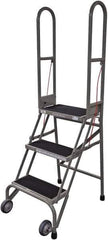 Cotterman - 60" 3 Step Rolling Warehouse Ladder - Portable Folding Safety Ladder, 350 Lb Capacity, 30" Platform Height, 21" Base Width x 28" Base Depth, Rubber Matted - USA Tool & Supply