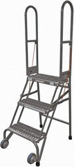 Cotterman - 60" 3 Step Rolling Warehouse Ladder - Portable Folding Safety Ladder, 350 Lb Capacity, 30" Platform Height, 21" Base Width x 28" Base Depth, Serrated Steel - USA Tool & Supply