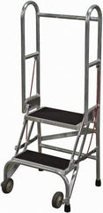 Cotterman - 50" 2 Step Rolling Warehouse Ladder - Portable Folding Safety Ladder, 350 Lb Capacity, 20" Platform Height, 21" Base Width x 22" Base Depth, Rubber Matted - USA Tool & Supply