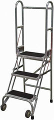 Cotterman - 60" 3 Step Rolling Warehouse Ladder - Portable Folding Safety Ladder, 350 Lb Capacity, 30" Platform Height, 21" Base Width x 28" Base Depth, Rubber Matted - USA Tool & Supply